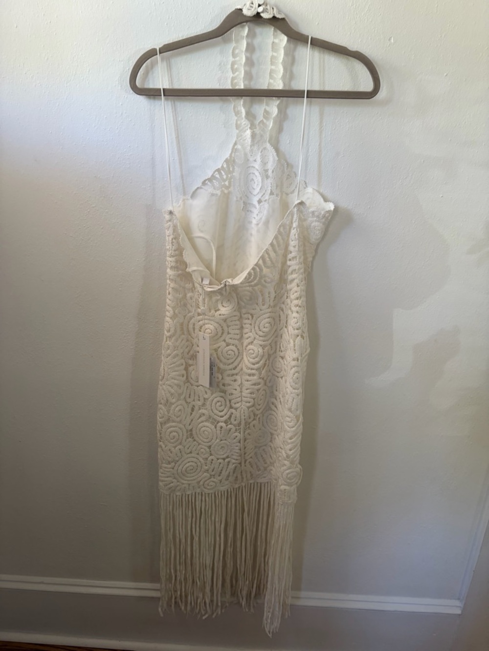 Jonathan Simkhai White Crochet Halter Fringe Midi Dress - Picture 4 of 8